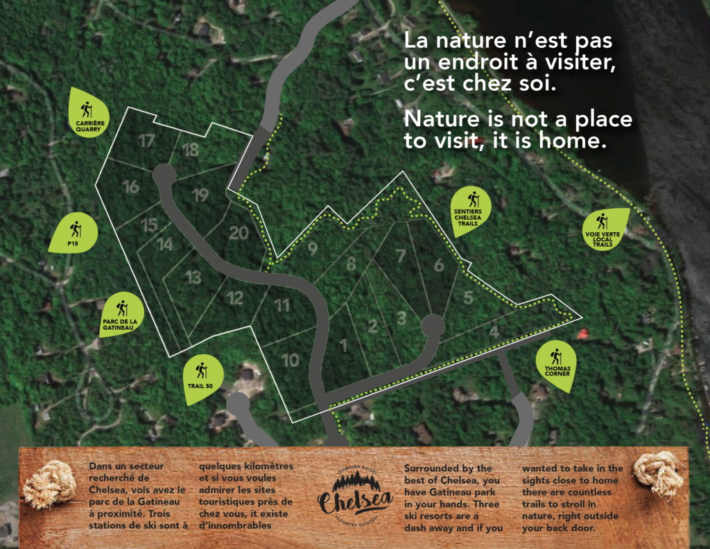 Map of trail system access for land for sale old Chelsea Quebec